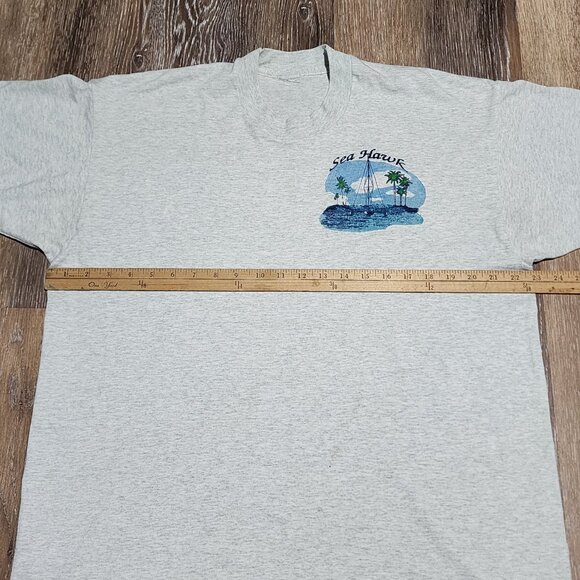 Vintage Sea Hawk Sailing T-Shirt Gray USA Made 90s Nautical Boat Graphic XL - Picture 9 of 10
